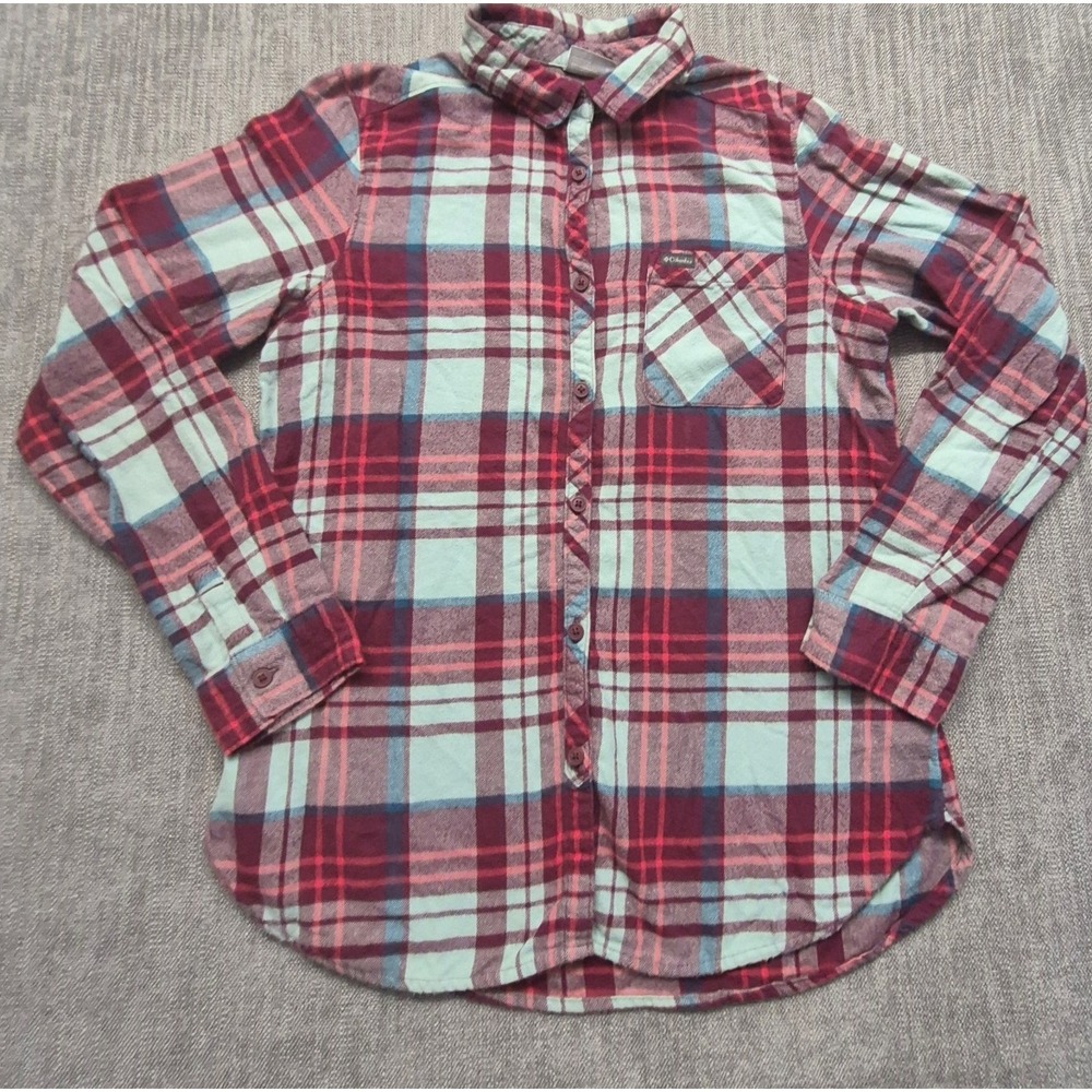 Columbia men red plaid flannel long sleeve shirt Medium button up Cotton outdoor